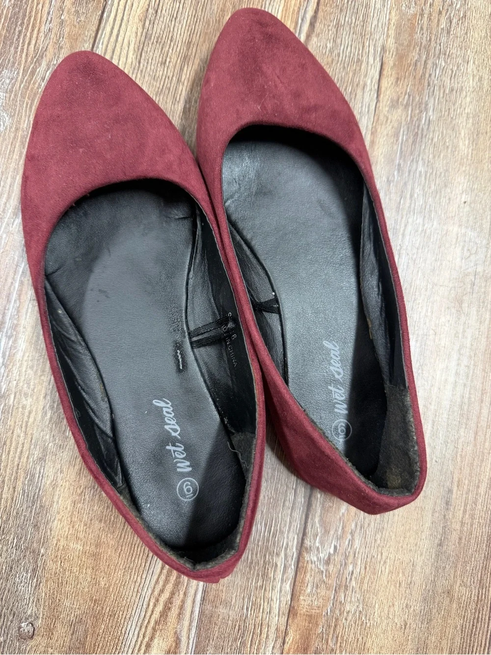 Vintage Y2K Wet Seal Burgundy suede pointed toe flats